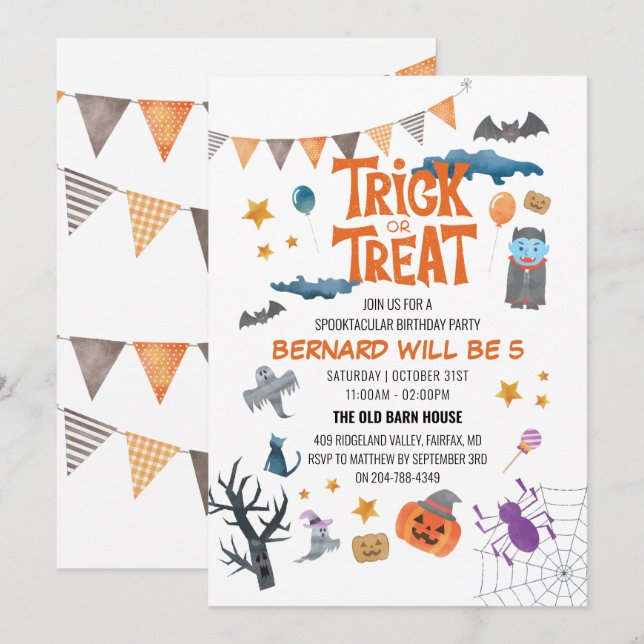 Taloky Halloween-inbjudan till Barns födelsedag-pa Inbjudningar (Fram/baksida)