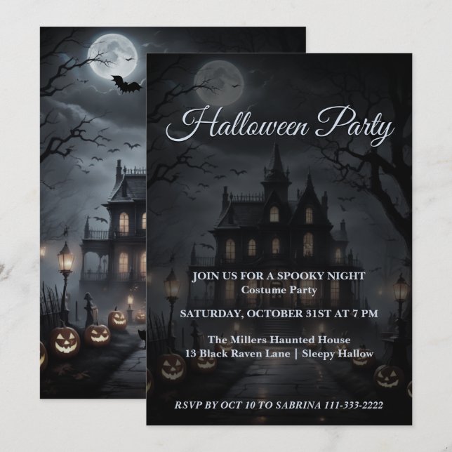 Taloky Halloween-inbjudan till hemligt mansionspar Inbjudningar (Fram/baksida)