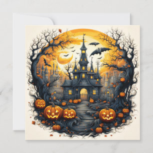 Taloky Halloween-stad under en hel måne Kort