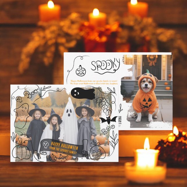 Taloky Happy halloween illustrerar 2 foton Julkort (Spooky Happy Halloween illustrations 2 photos Holiday Card)