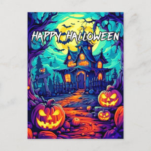 Taloky Haunted House i happy halloween Vykort