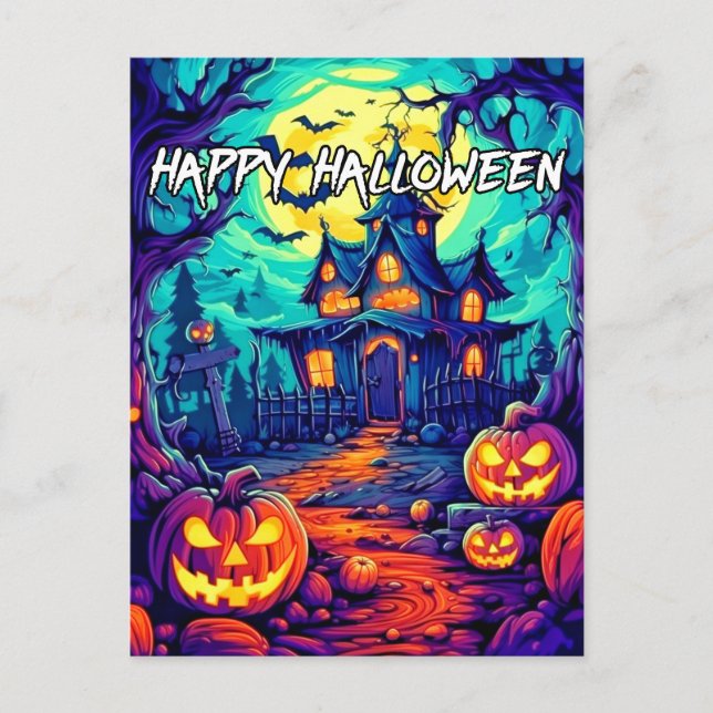Taloky Haunted House i happy halloween Vykort (Framsida)