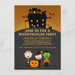 Taloky House Kids Halloween födelsedagsinbjudan Inbjudningar