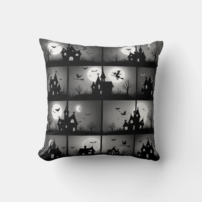 Taloky Night Haunted House Halloween Mönster Throw Kudde (Framsida)
