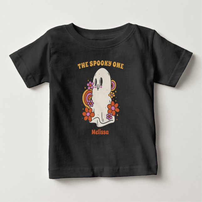 Taloky One Halloween 1 Birthday Blommigt Ghost T Shirt (Framsida)