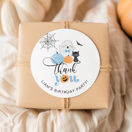 Taloky pojke Halloween födelsedagsfest tack Runt Klistermärke