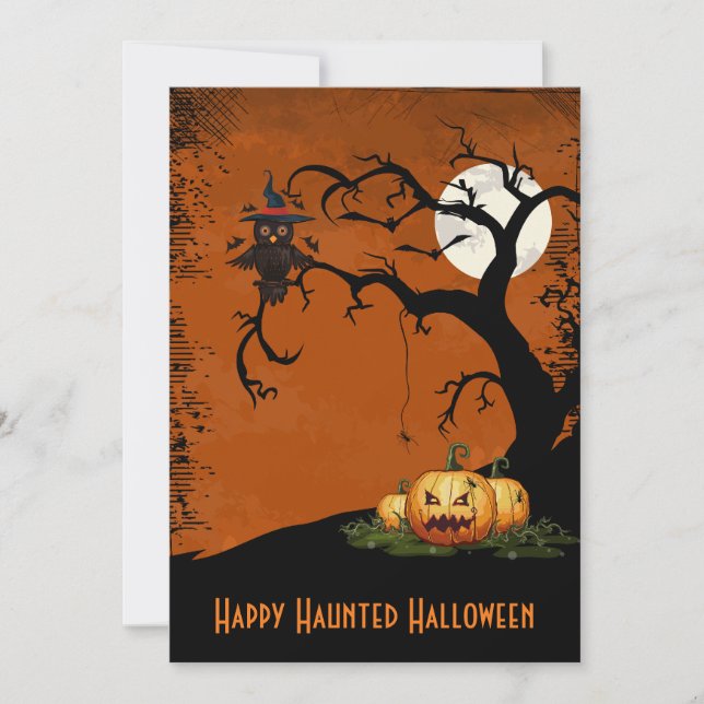 Taloky Träd Uggla full Moon Halloween-inbjudan Inbjudningar (Framsida)