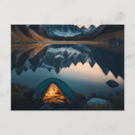 Tält, berg och sjö Campingtematisk konst Vykort