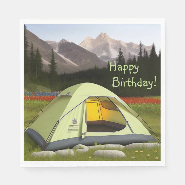 Tält Camping Birthday Pappersservett (Framsidan)