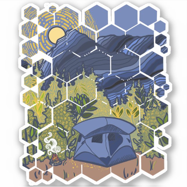 Tält Camping i bergen Klistermärken (Framsida)