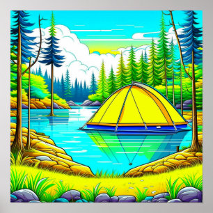 Tält Flytande på Sjö Camping Themann Poster