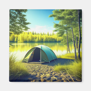 Tält i en vacker skog av Sjö Magnet
