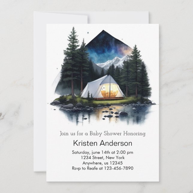 Tält i Starlight Äventyr Baby Shower Inbjudningar (Framsida)