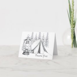 Tält, Lantern och Woodland Sketch Camping Bröllop Tack Kort