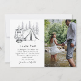 Tält, Lantern och Woodland Sketch Camping Bröllop Tack Kort