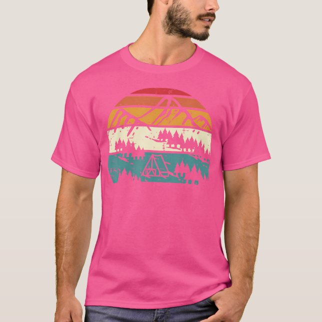 Tält Mountain Sunset Camping Retro Nature Manar Wo T Shirt (Framsida)