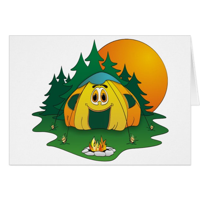 Tält Tecknad Hälsningskort (Framsidan Horizontal)