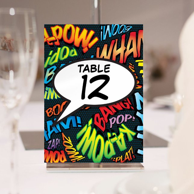 Taltecknad rolig retro serietidning bordsnummer (Speech Bubble Fun Retro Comic Book Table Number)