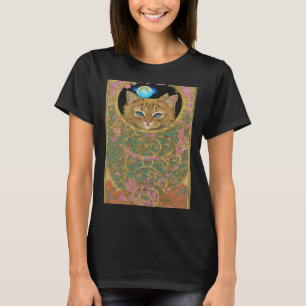 Tältkort, Måne och katt grafiskt, mystiskt T Shirt