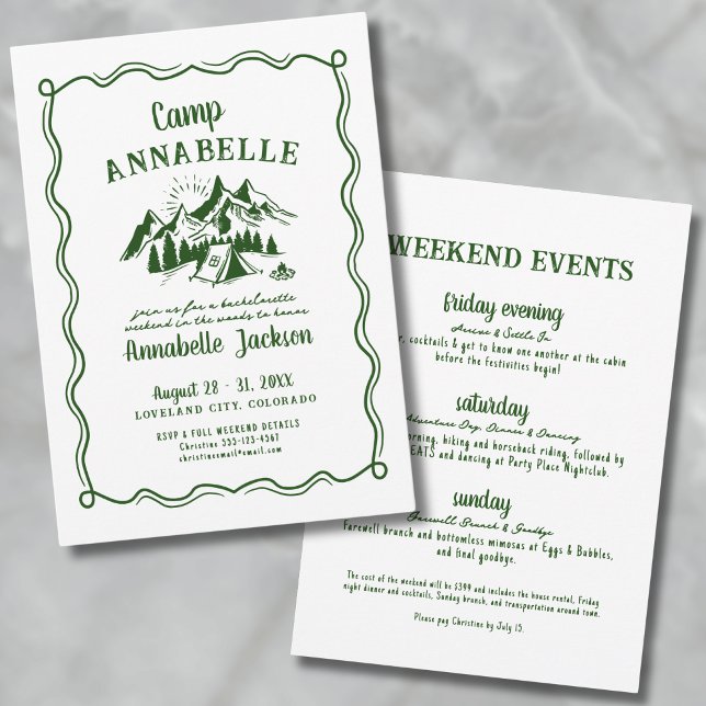 Tältkvälls-flicklägret helg inbjudningar (Camp Bachelorette Party Girls Weekend Invitation)