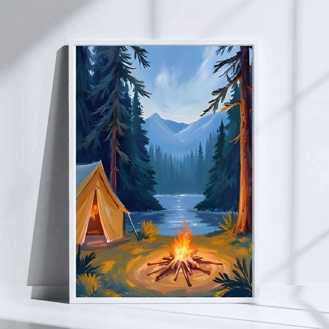 Tältutflykt Skogslägereld Tält Akvarell Poster (Skapare uppladdad)