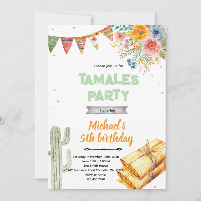 Tamale birthday party invitation inbjudningar (Framsida)