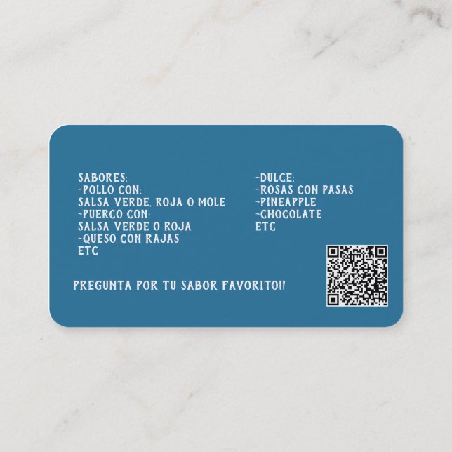 Tamales Anpassningsbar QR-kod Visitkort (Baksida)