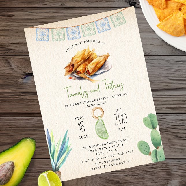 Tamales & Teethers Boy Baby Shower Fiesta Inbjudningar (Skapare uppladdad)