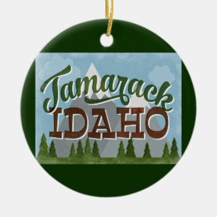Tamarack Idaho roliga Retro snöig berg Julgransprydnad Keramik
