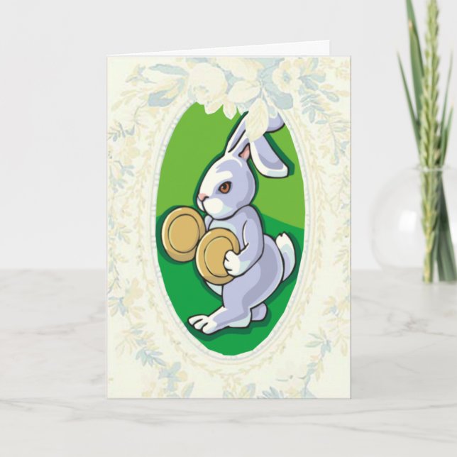 Tambourine Bunny Påsk Card Helgkort (Framsida)
