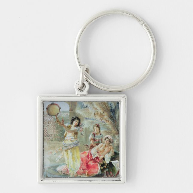 Tamburinen (w/c på papper) fyrkantig silverfärgad nyckelring (Framsidan)