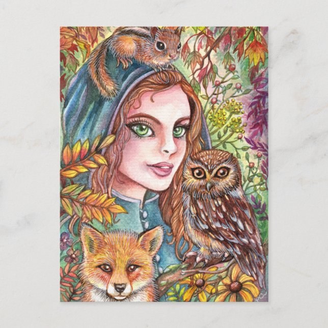 Tamer på Hösten Skogen Vykort (Framsida)