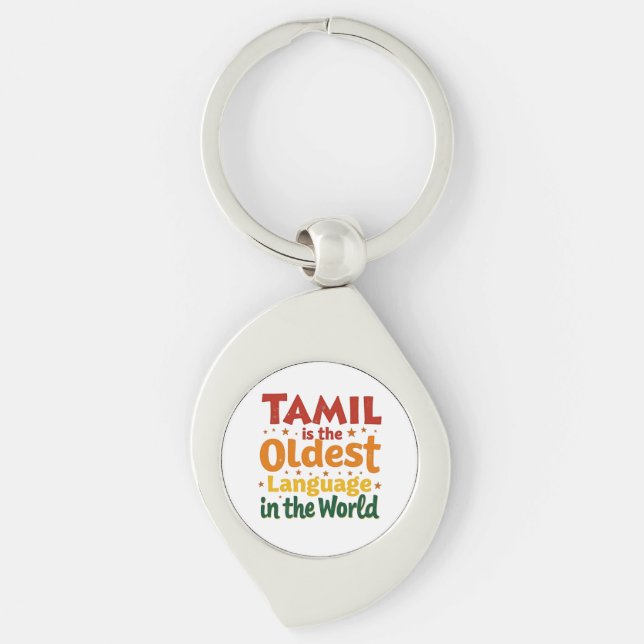 Tamil, det äldsta språket swirl silverfärgad nyckelring (Framsidan)
