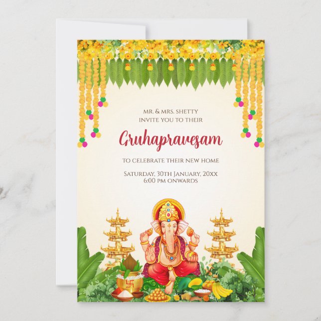 Tamil Gruhapravesham bjuder in Telugu Housewarming Inbjudningar (Framsida)