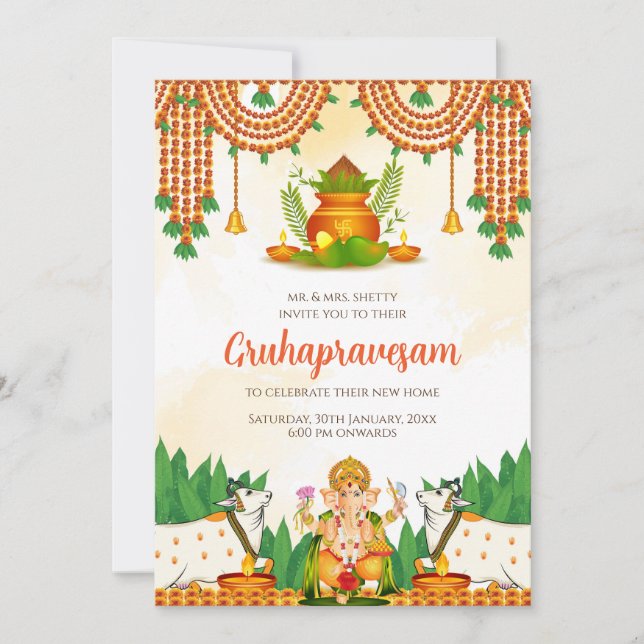 Tamil husvärmningsinbjudan Telugu Gruhapravesham Inbjudningar (Framsida)
