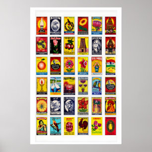 Tamil tändsticksask etikettkollageutskrift, rutnät poster