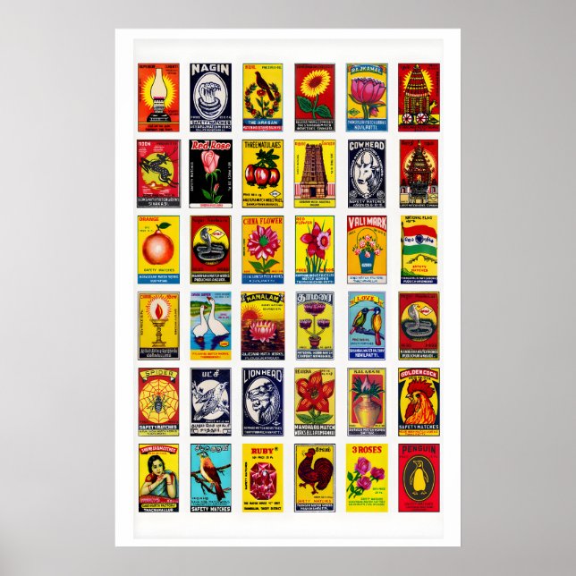 Tamil tändsticksask etikettkollageutskrift, rutnät poster (Framsidan)