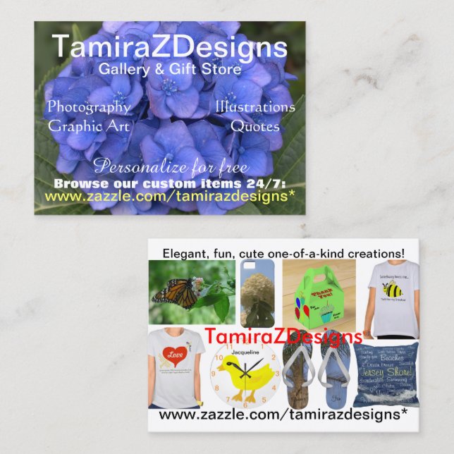 TamiraZDesigns Blå Hortensia Visitenkort Visitkort (Fram/baksida)