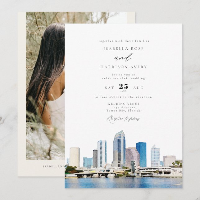 TAMPA BAY Florida Travel Destination Skyline Inbjudningar (Fram/baksida)