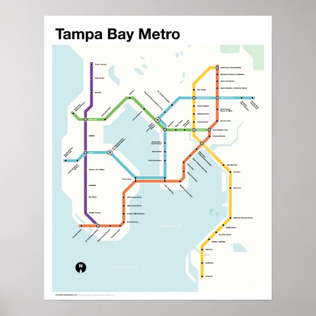 Tampa Bay Metro - Fantasy Tunnelbanan Karta, Tampa Poster (Framsidan)