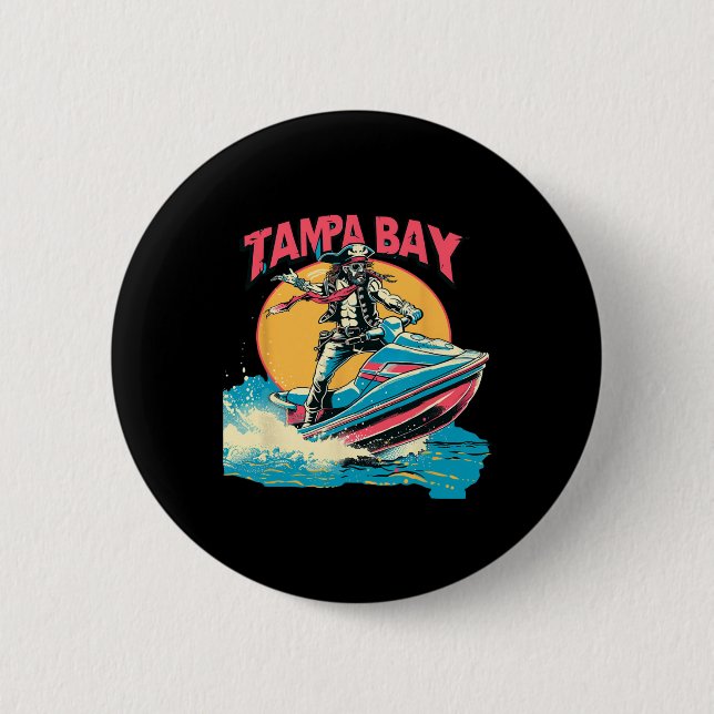Tampa Bay Pirate Florida Jetski Boating Funny Gasp Knapp (Framsida)