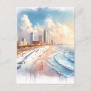 Tampa Beach, Florida Watercolor Painting Travel Vykort