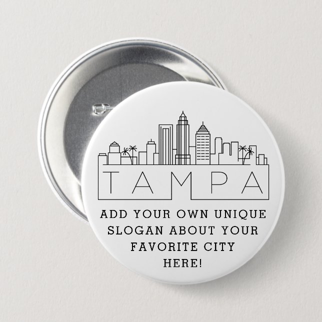 Tampa City Skyline | Anpassningsbar Slogan Button Knapp (Framsida & baksida)