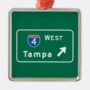 Tampa FL-vägmärke Julgransprydnad Metall