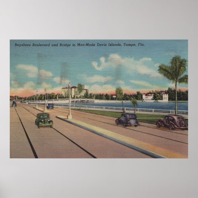 Tampa, FL - View of Bayshore Blvd, Bridge Poster (Framsidan)