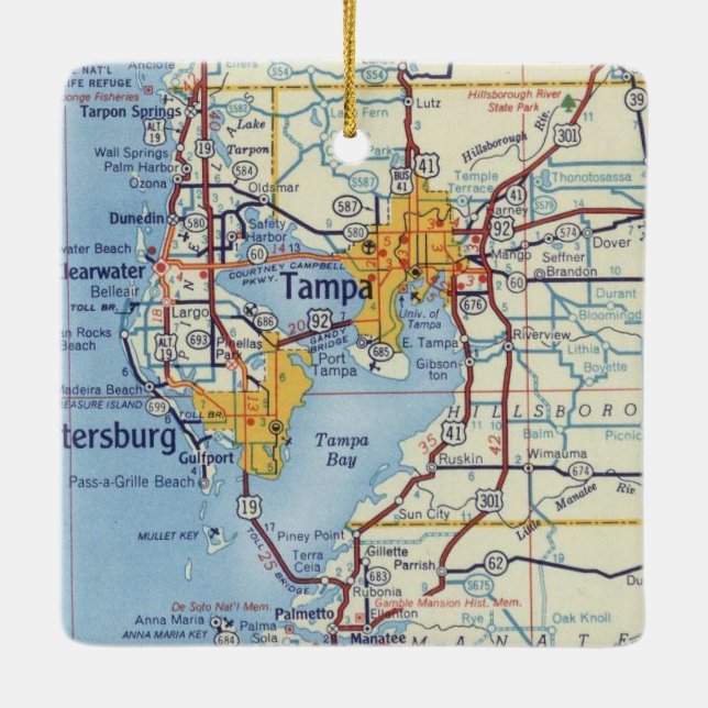 Tampa FL Vintage Karta Julgransprydnad Keramik (Baksida)