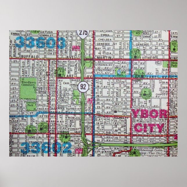 Tampa, FL Vintage Karta Poster (Framsidan)