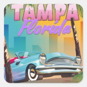 Tampa Florida-affisch. Fyrkantigt Klistermärke