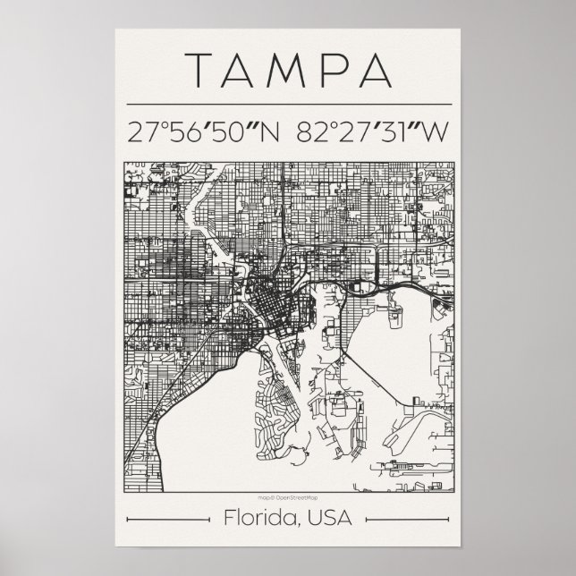 Tampa Florida Charcoal City Map Poster ModernUrban (Framsidan)