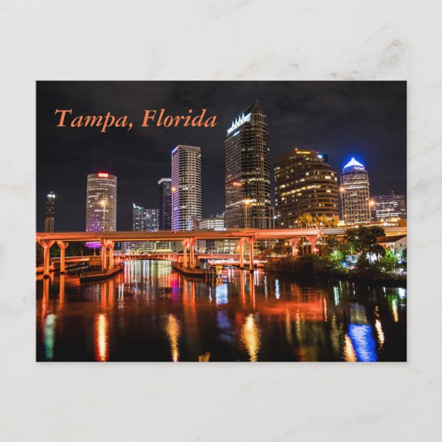 Tampa, Florida, City Ljus Skyline av Natten Vykort (Framsida)